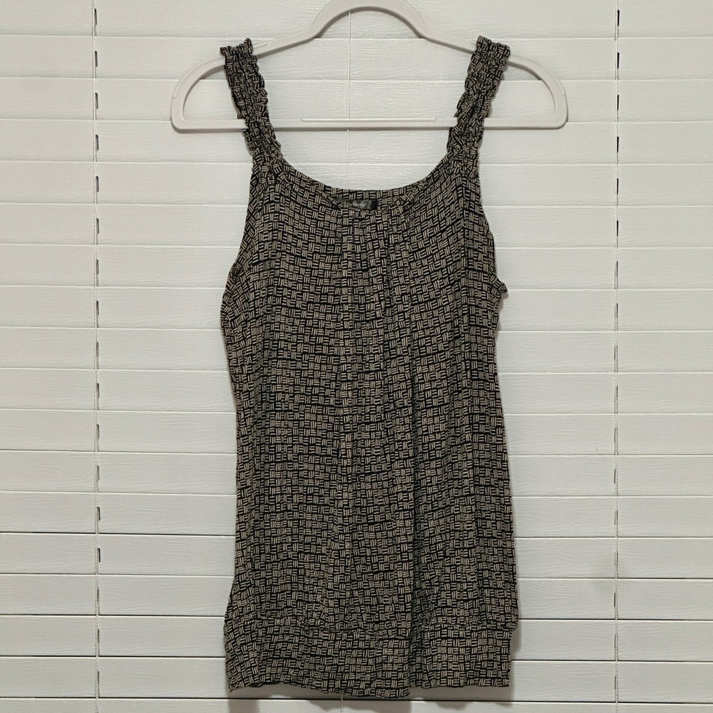 Daisy Fuentes Womens Onyx Combo Geometric Ruffle Strap Tank Top Large